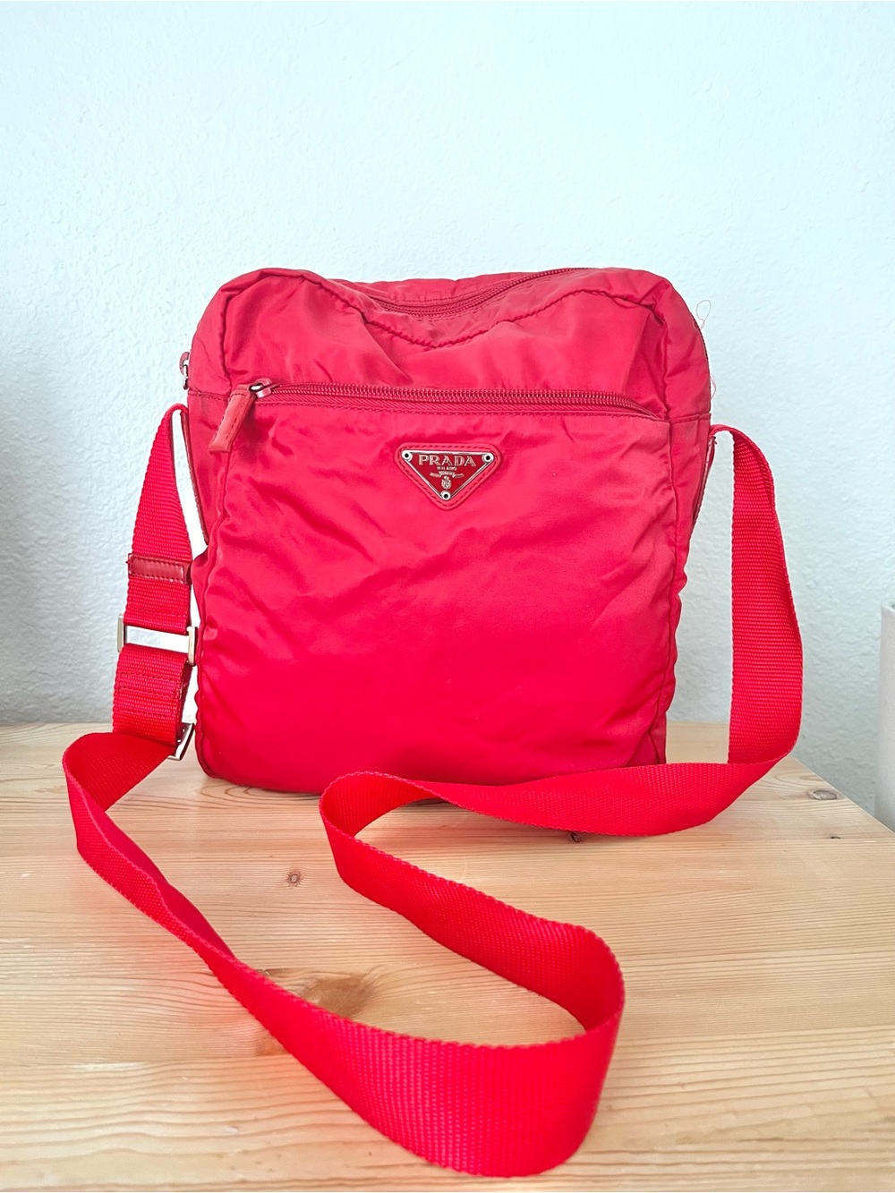 Prada Red Nylon Messenger Crossbody Bag